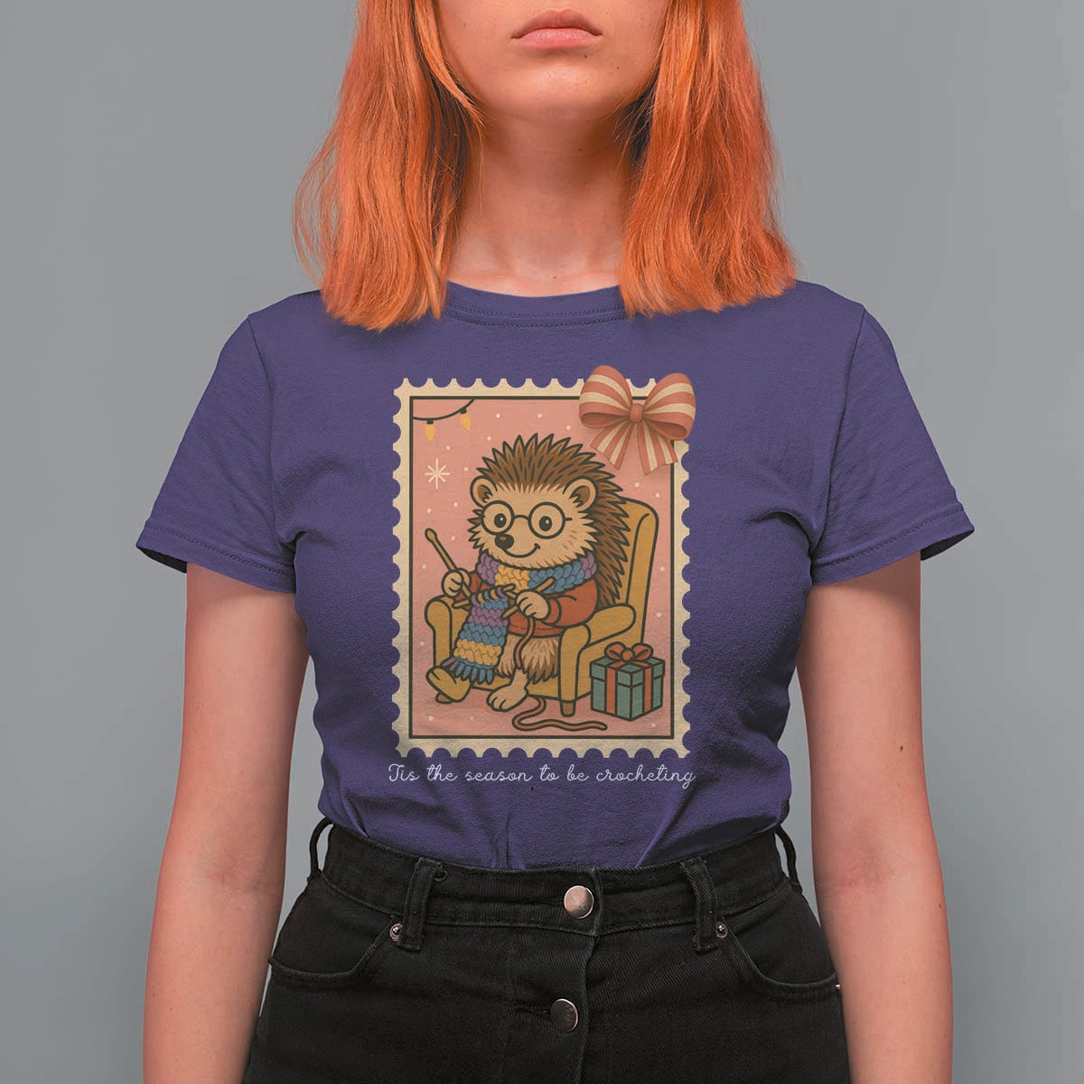 Cute Hedgehog Knitting T Shirt For Women Christmas Holiday Gift - Wonder Print Shop
