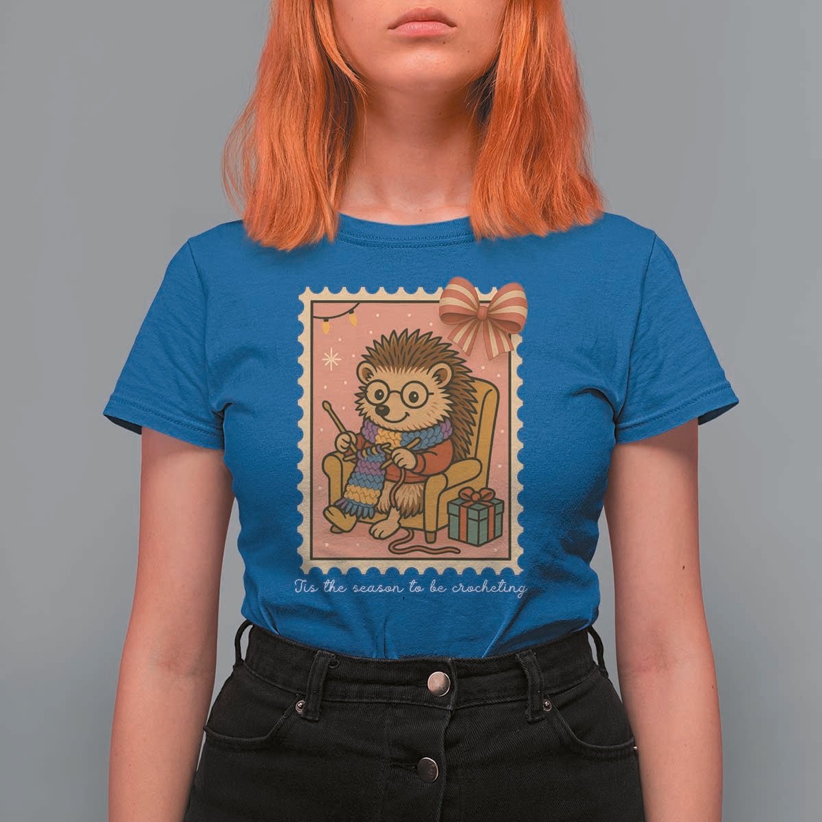 Cute Hedgehog Knitting T Shirt For Women Christmas Holiday Gift - Wonder Print Shop