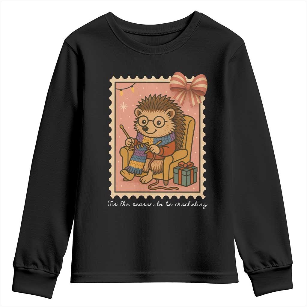 Cute Hedgehog Knitting Youth Sweatshirt Christmas Holiday Gift - Wonder Print Shop