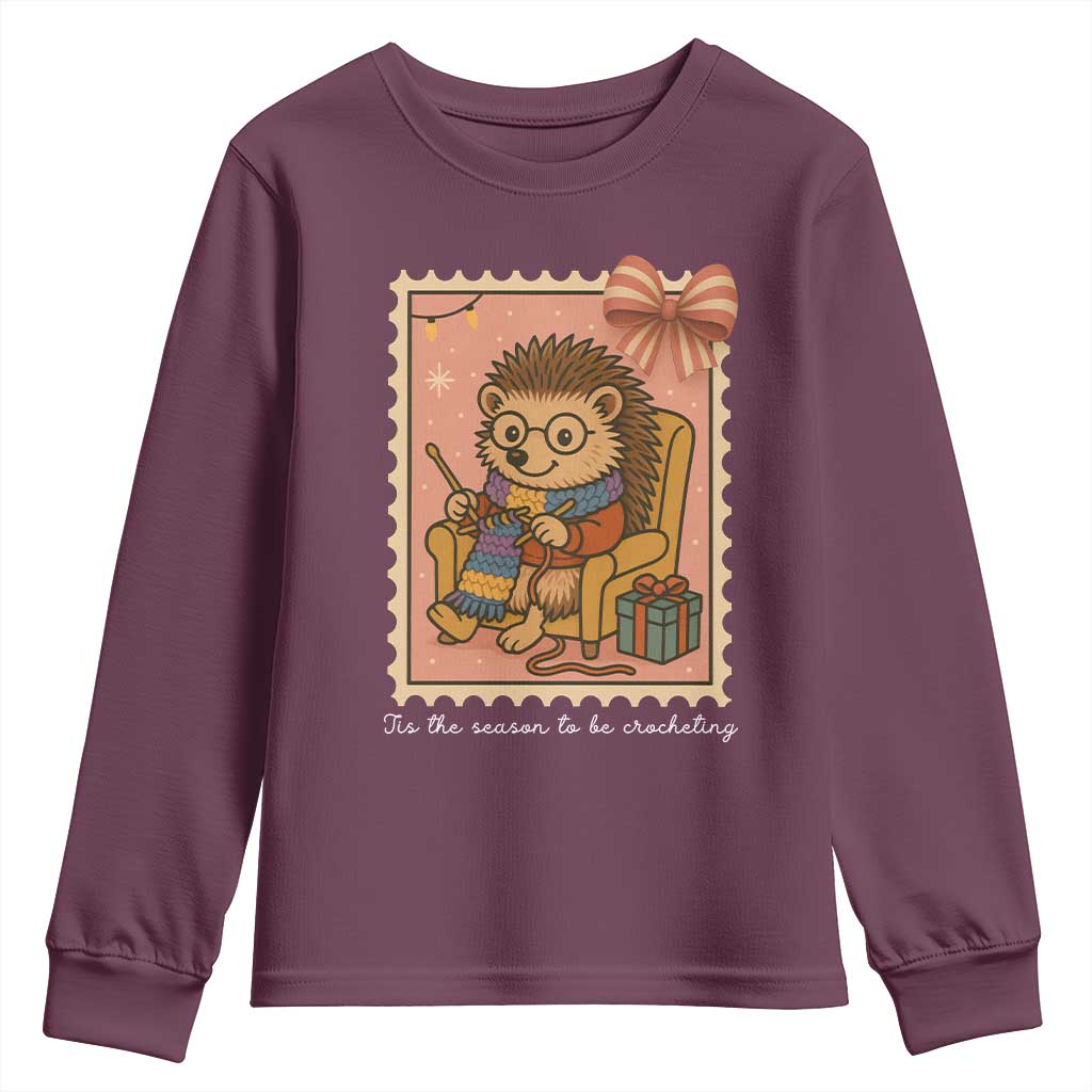 Cute Hedgehog Knitting Youth Sweatshirt Christmas Holiday Gift - Wonder Print Shop