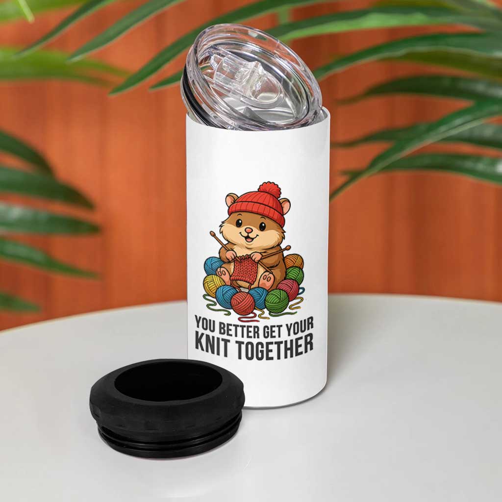 Cute Hamster Knitting 4 in 1 Can Cooler Tumbler You Better Get Your Knit Together - Wonder Print Shop