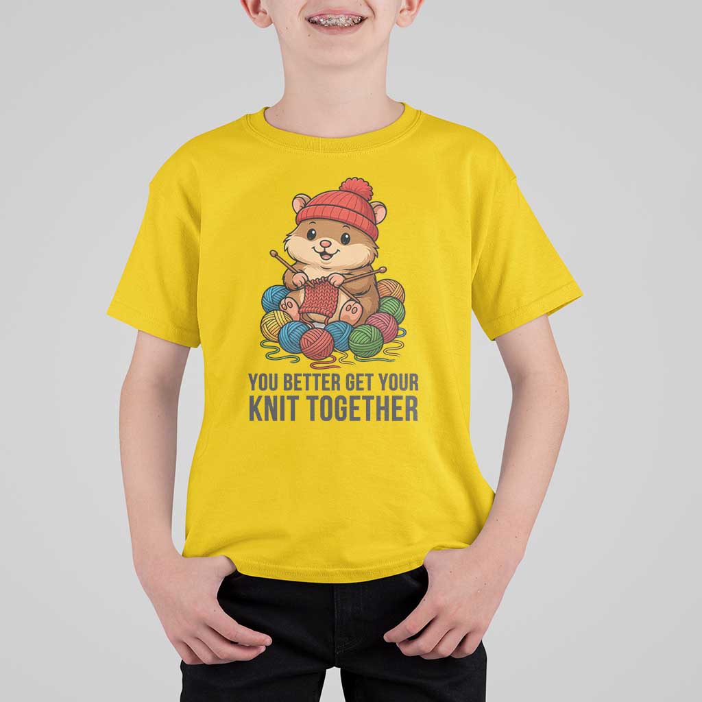 Cute Hamster Knitting T Shirt For Kid You Better Get Your Knit Together - Wonder Print Shop