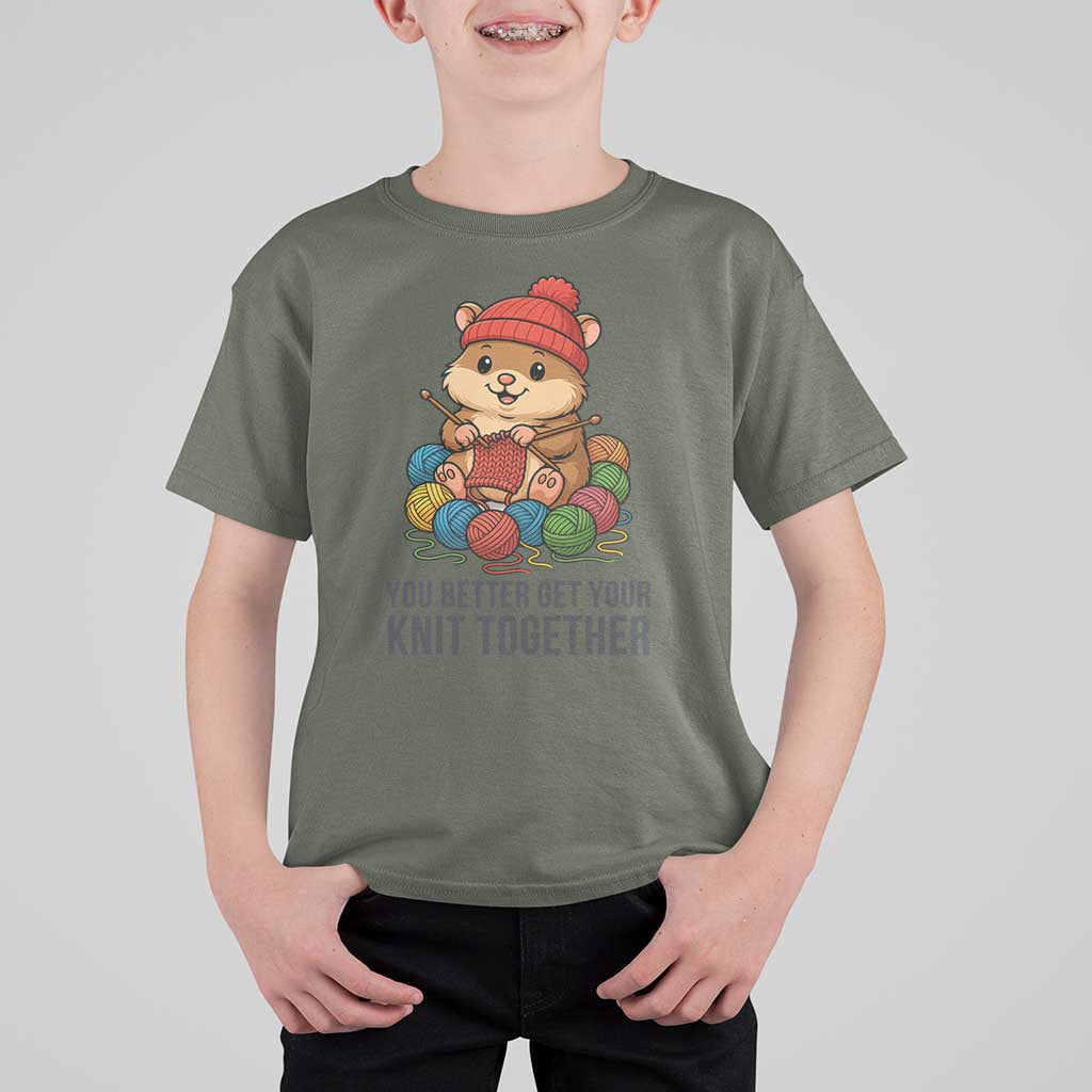 Cute Hamster Knitting T Shirt For Kid You Better Get Your Knit Together - Wonder Print Shop