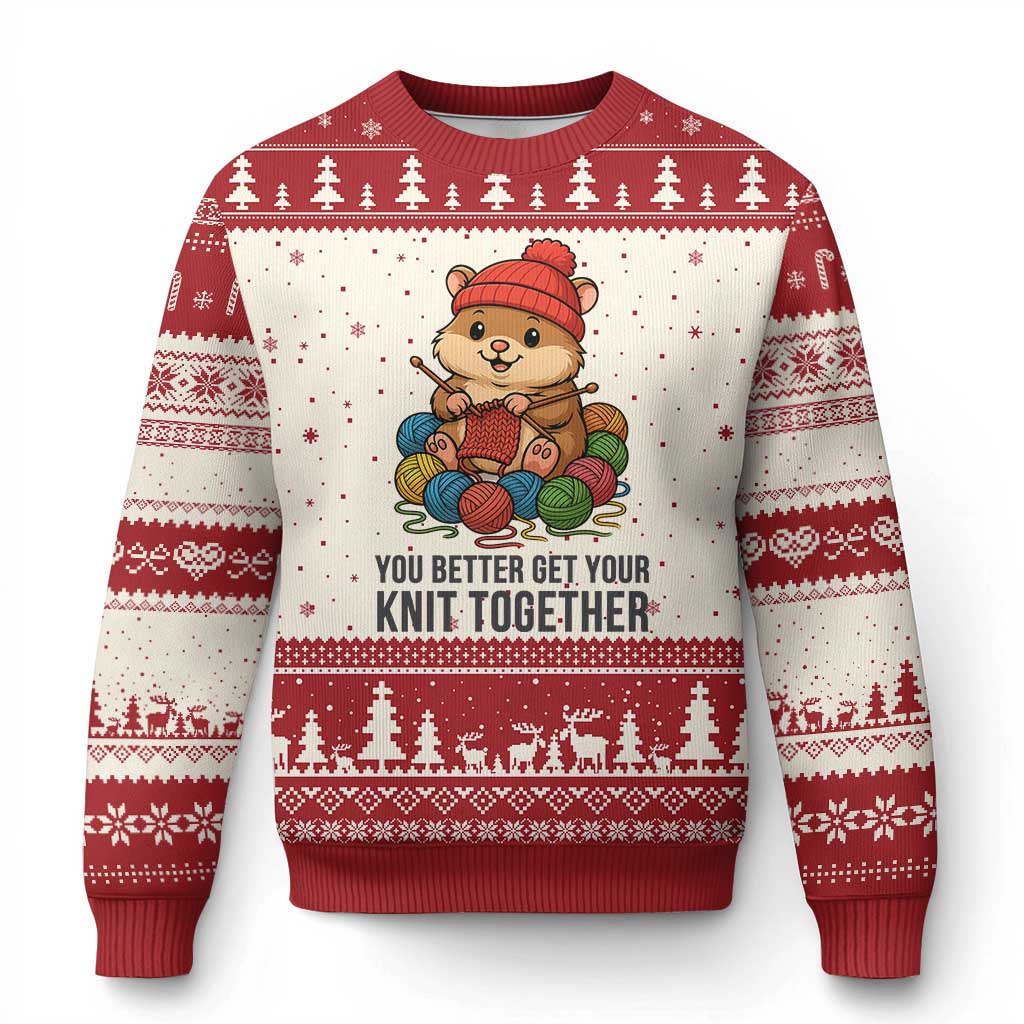 Cute Hamster Knitting Ugly Christmas Sweater You Better Get Your Knit Together - Wonder Print Shop