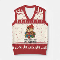 Cute Hamster Knitting V-Neck Knit Sweater Vest You Better Get Your Knit Together - Wonder Print Shop