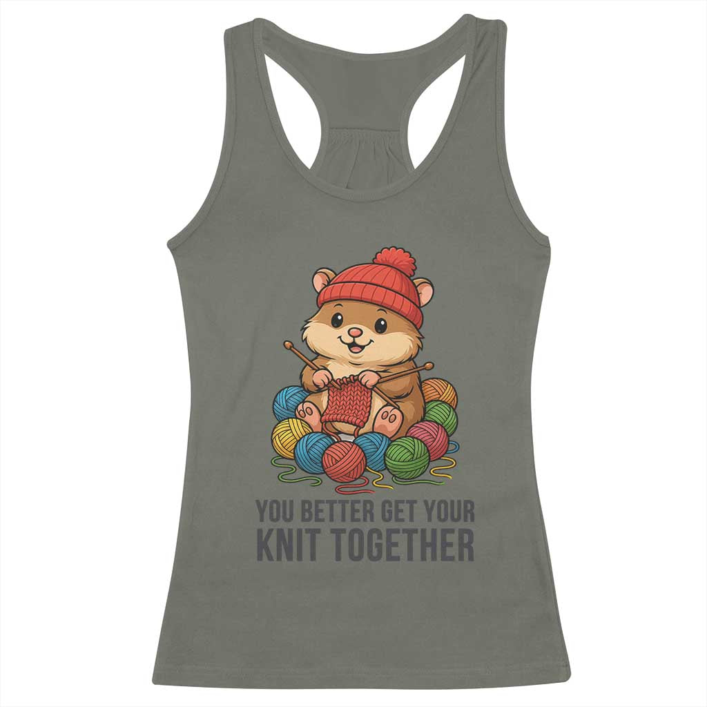 Cute Hamster Knitting Racerback Tank Top You Better Get Your Knit Together - Wonder Print Shop