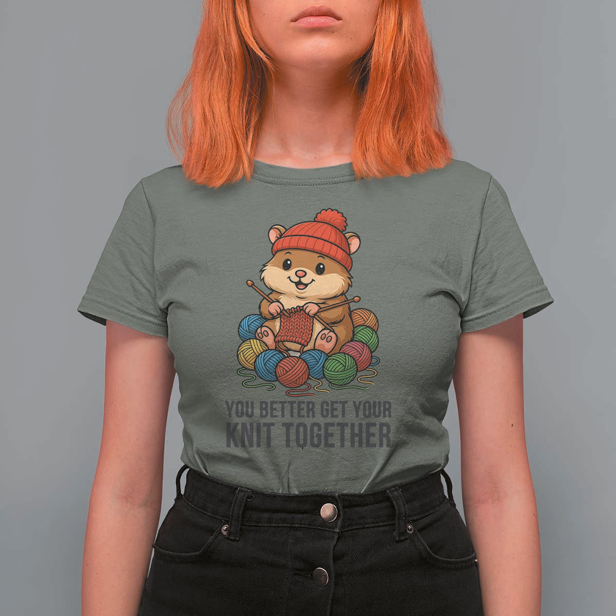 Cute Hamster Knitting T Shirt For Women You Better Get Your Knit Together - Wonder Print Shop