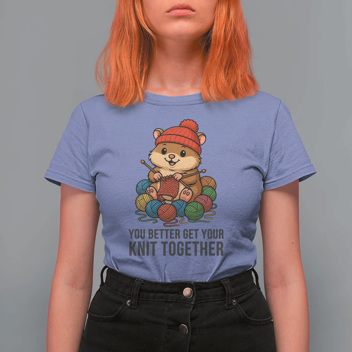 Cute Hamster Knitting T Shirt For Women You Better Get Your Knit Together - Wonder Print Shop
