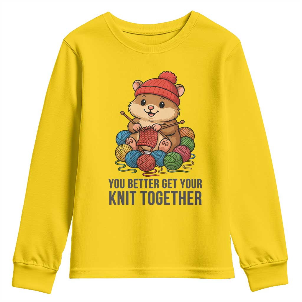 Cute Hamster Knitting Youth Sweatshirt You Better Get Your Knit Together - Wonder Print Shop