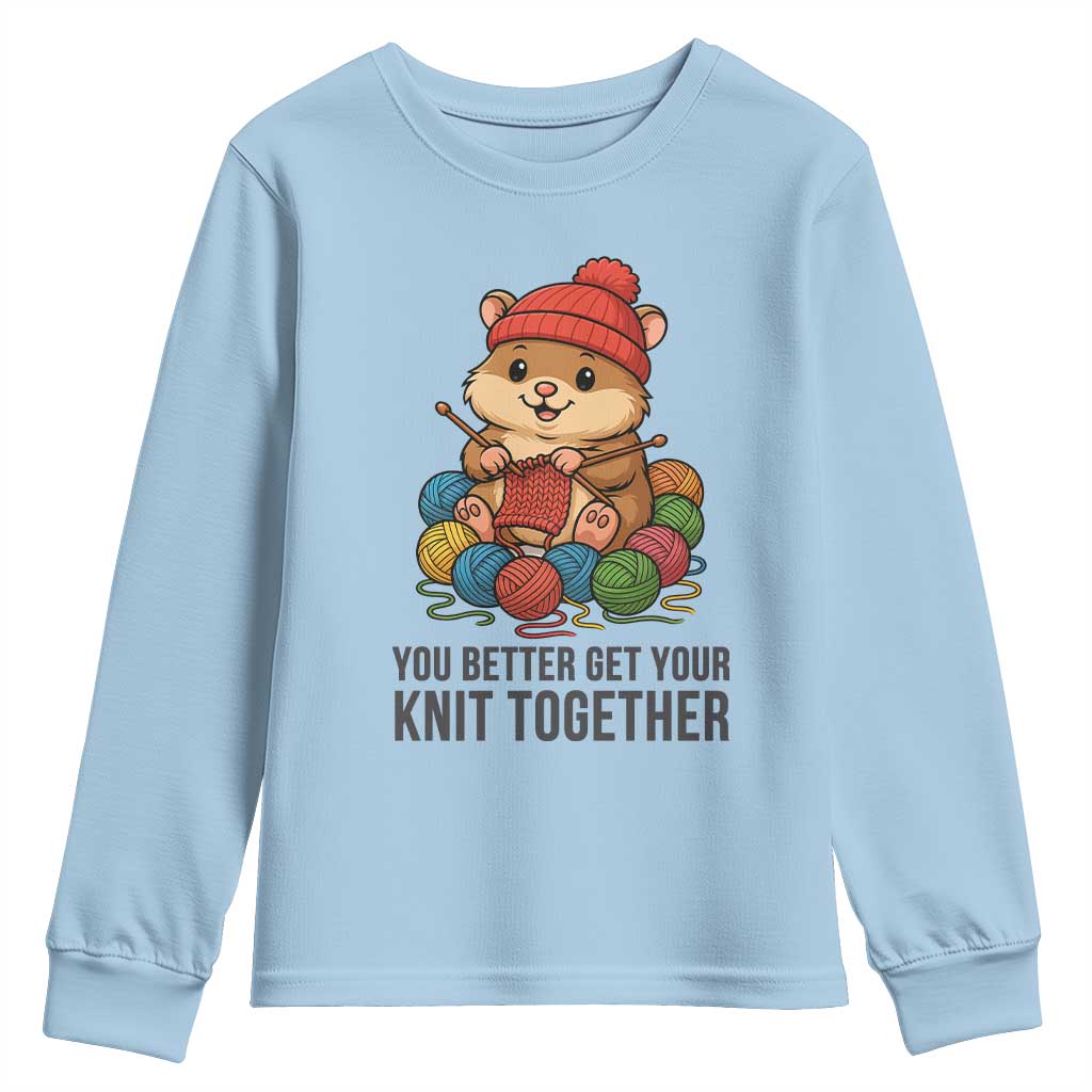 Cute Hamster Knitting Youth Sweatshirt You Better Get Your Knit Together - Wonder Print Shop