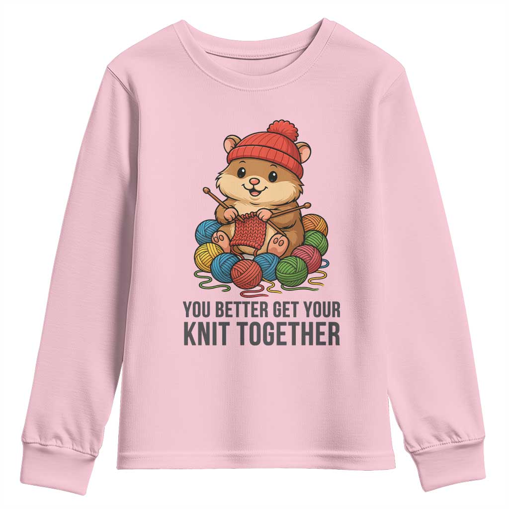 Cute Hamster Knitting Youth Sweatshirt You Better Get Your Knit Together - Wonder Print Shop