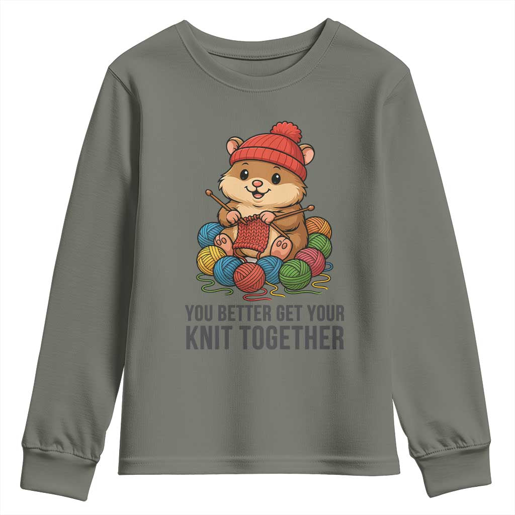 Cute Hamster Knitting Youth Sweatshirt You Better Get Your Knit Together - Wonder Print Shop