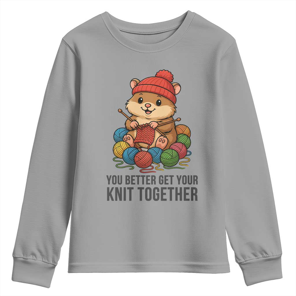 Cute Hamster Knitting Youth Sweatshirt You Better Get Your Knit Together - Wonder Print Shop