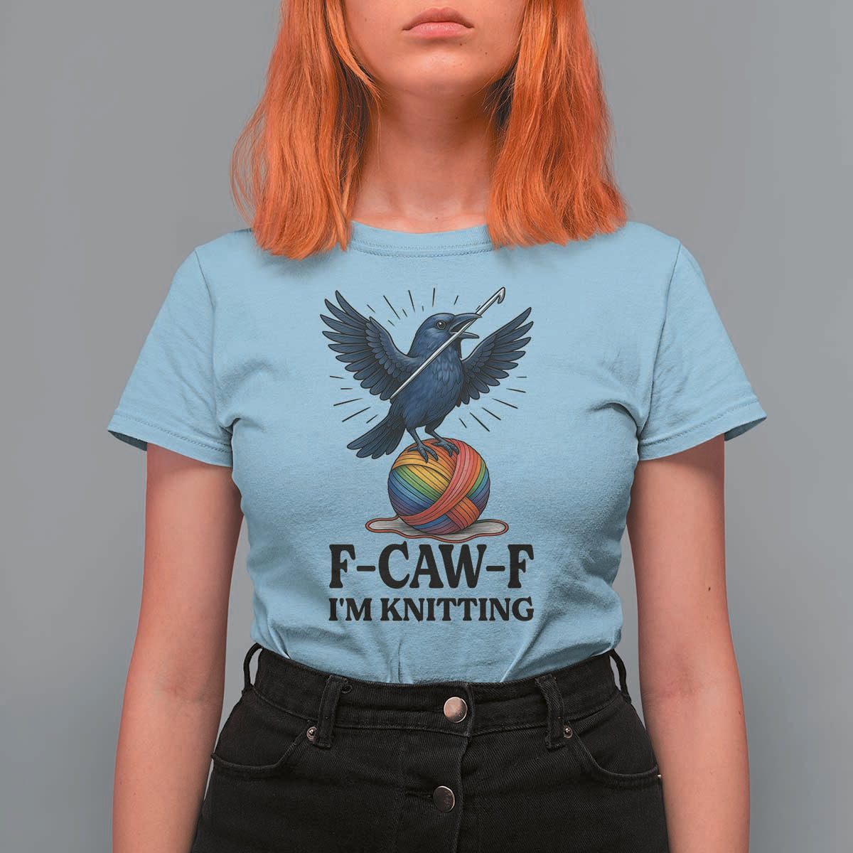 F Caw F I Am Knitting T Shirt For Women Funny Raven Gift For Knitter - Wonder Print Shop