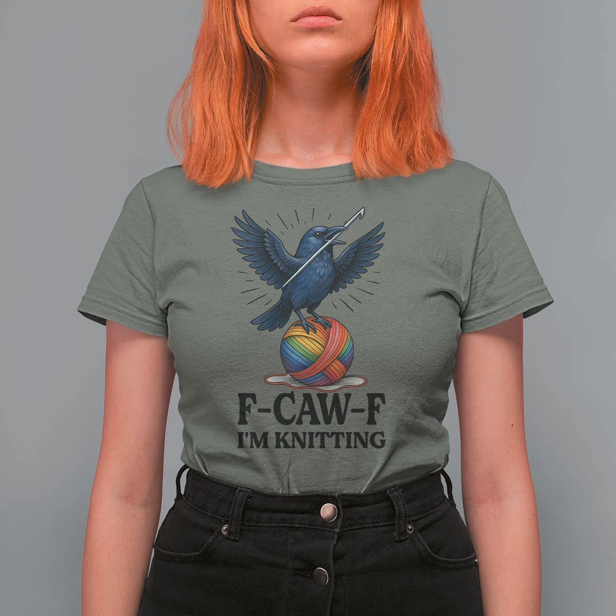 F Caw F I Am Knitting T Shirt For Women Funny Raven Gift For Knitter - Wonder Print Shop