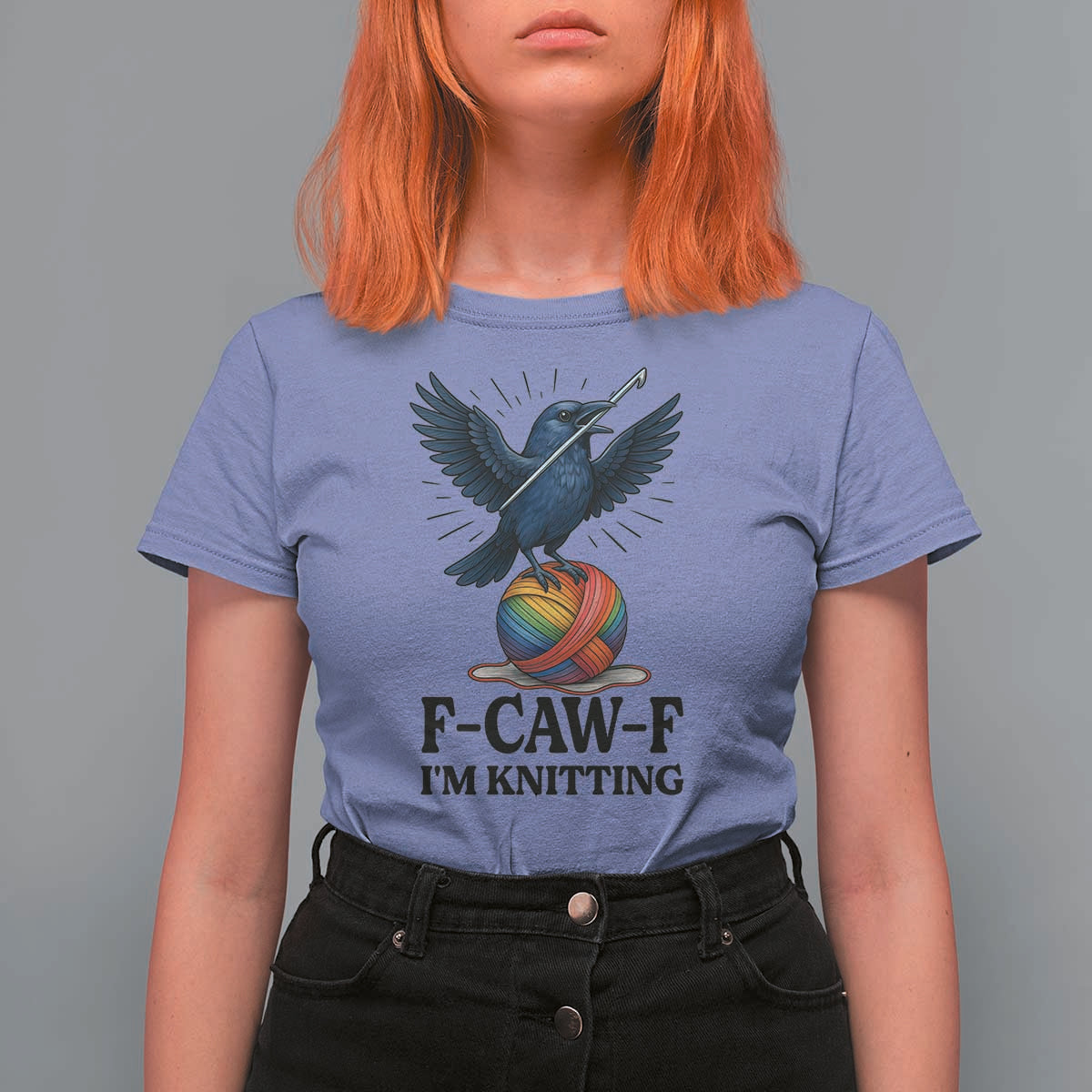 F Caw F I Am Knitting T Shirt For Women Funny Raven Gift For Knitter - Wonder Print Shop