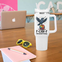 F Caw F I Am Knitting Tumbler With Handle Funny Raven Gift For Knitter - Wonder Print Shop