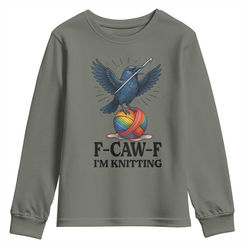 F Caw F I Am Knitting Youth Sweatshirt Funny Raven Gift For Knitter - Wonder Print Shop