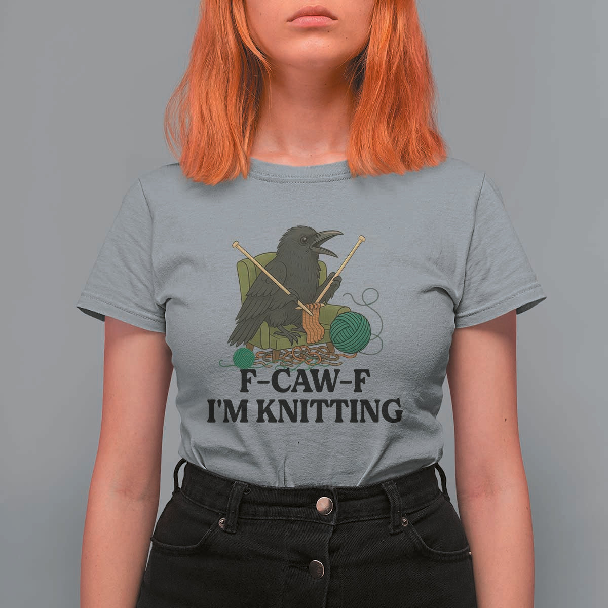 Raven F Caw F I Am Knitting T Shirt For Women Funny Knitter Gift - Wonder Print Shop