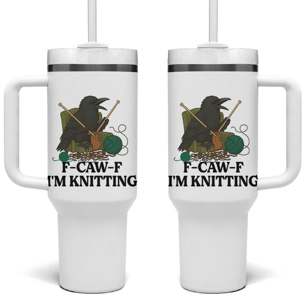 Raven F Caw F I Am Knitting Tumbler With Handle Funny Knitter Gift - Wonder Print Shop