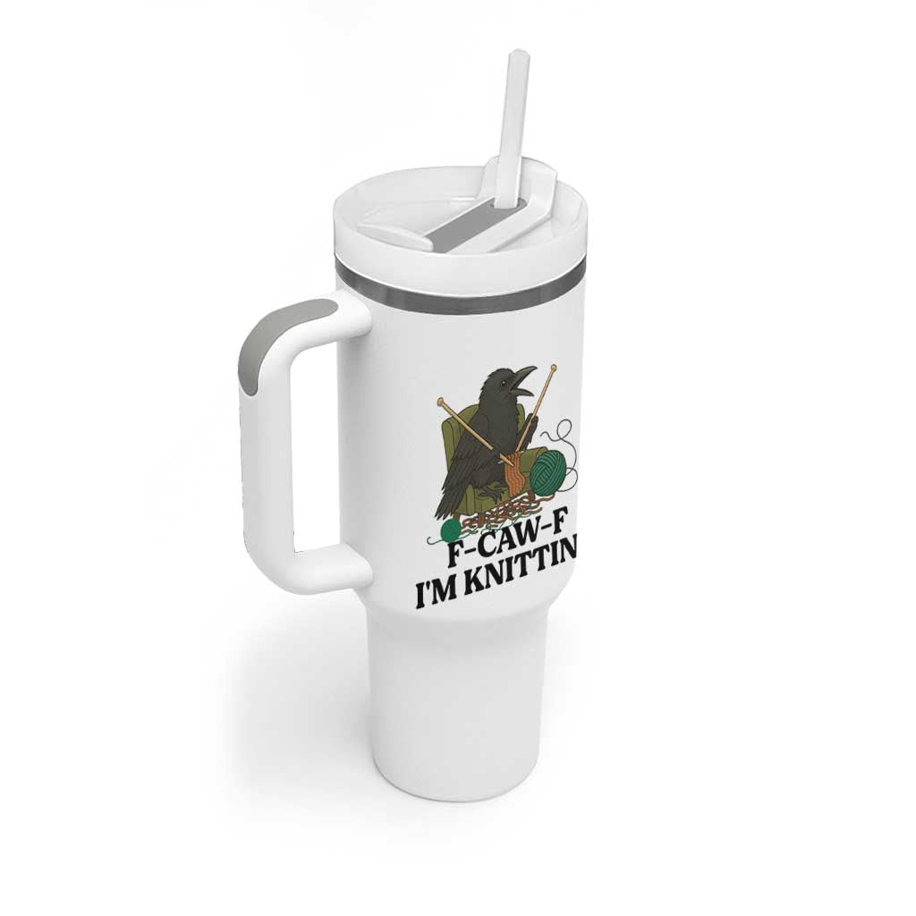 Raven F Caw F I Am Knitting Tumbler With Handle Funny Knitter Gift - Wonder Print Shop