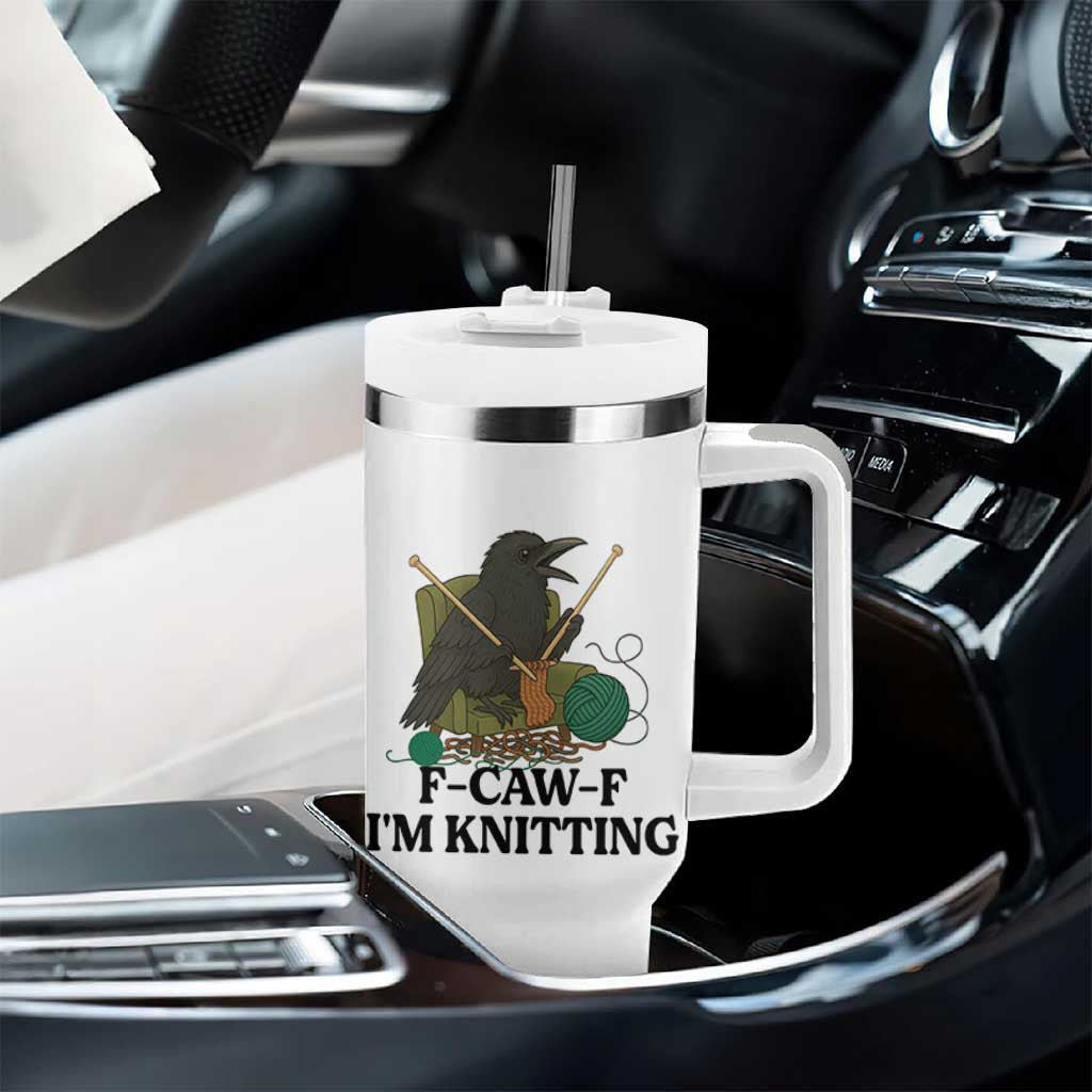 Raven F Caw F I Am Knitting Tumbler With Handle Funny Knitter Gift - Wonder Print Shop