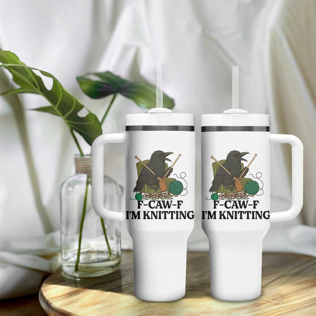 Raven F Caw F I Am Knitting Tumbler With Handle Funny Knitter Gift - Wonder Print Shop