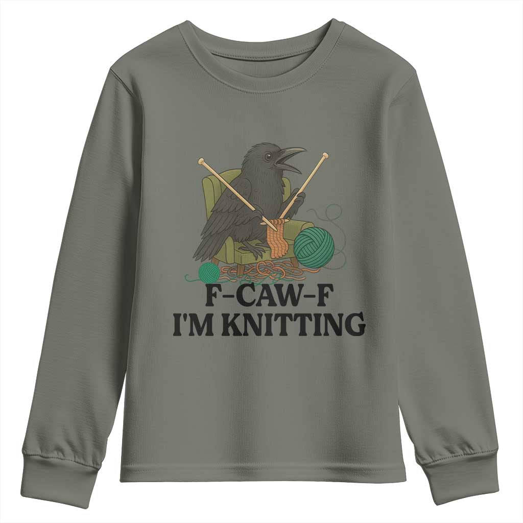 Raven F Caw F I Am Knitting Youth Sweatshirt Funny Knitter Gift - Wonder Print Shop