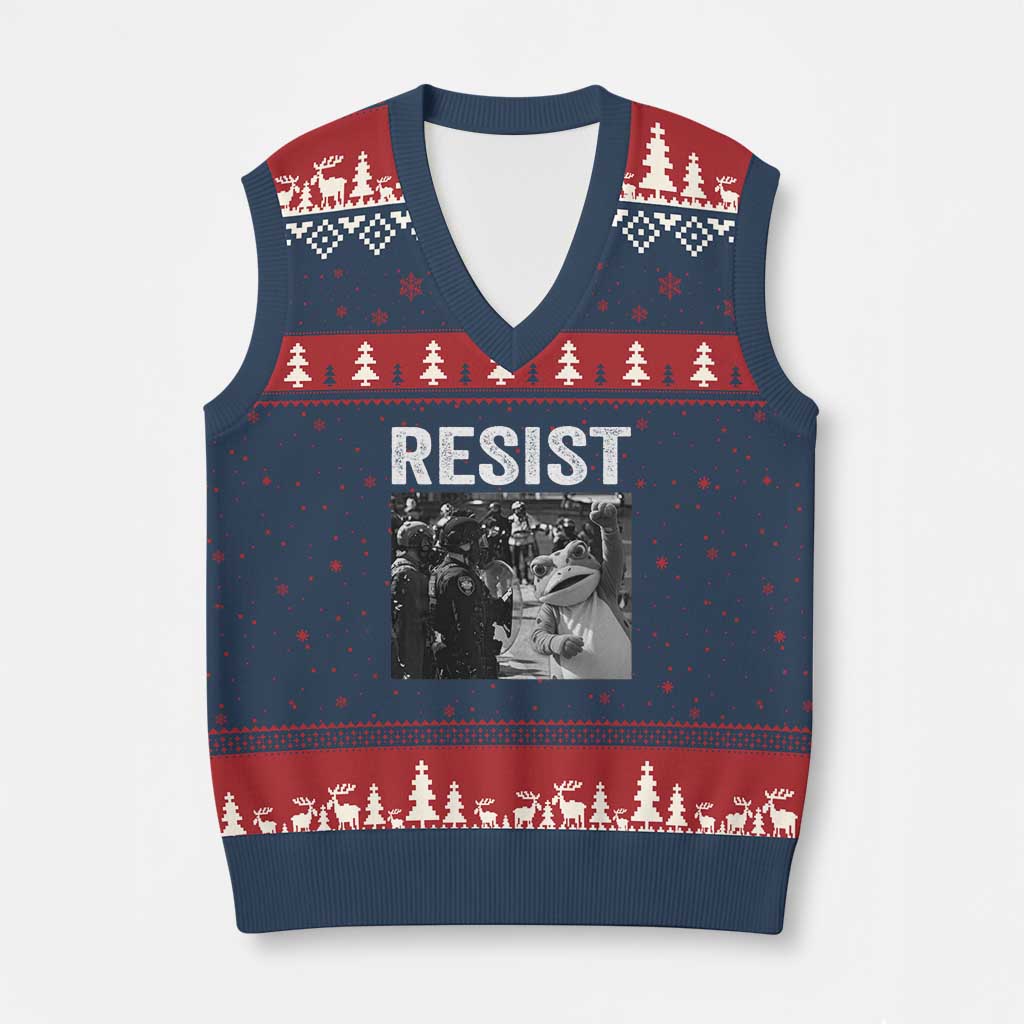 Portland Frog Protest V-Neck Knit Sweater Vest Funny Rebel Gift - Wonder Print Shop