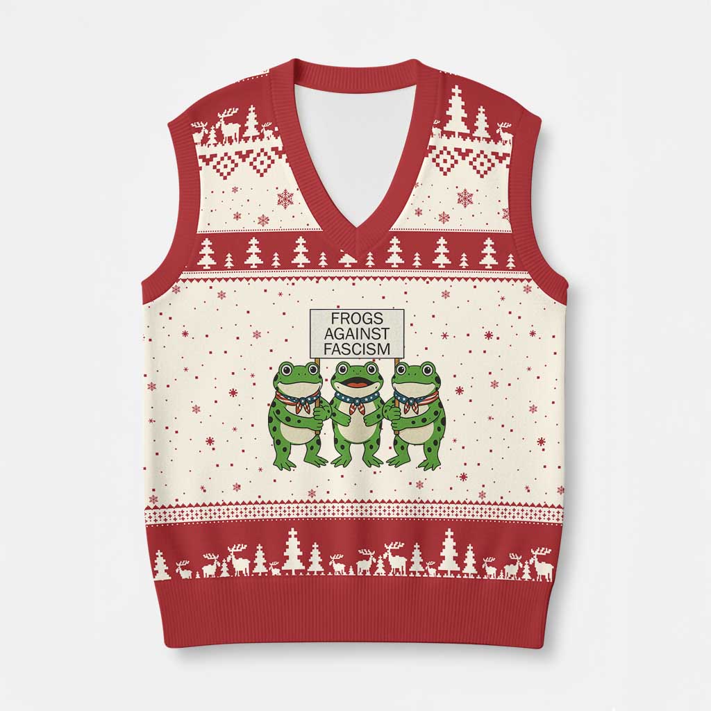 Frogs Against Fascism V-Neck Knit Sweater Vest Funny Portland Meme Humor Gift - Wonder Print Shop
