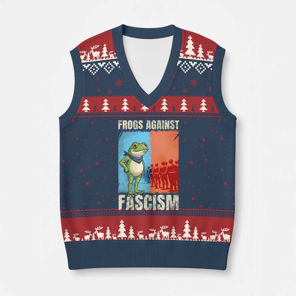 Frogs Against Fascism V-Neck Knit Sweater Vest Portland Protest Vintage Meme Gift - Wonder Print Shop