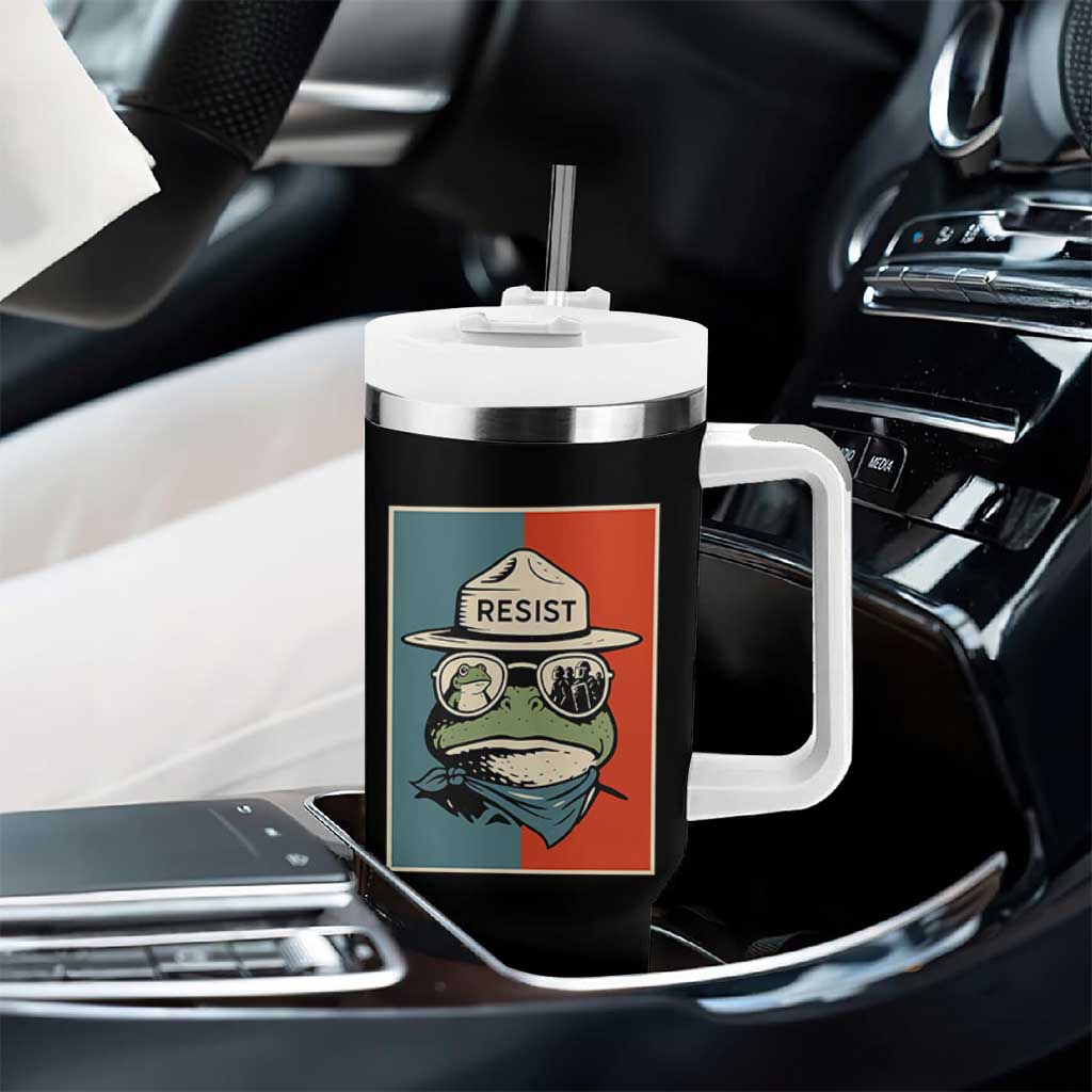 Resist Frog Meme Tumbler With Handle Portland Vintage Aesthetic Gift - Wonder Print Shop