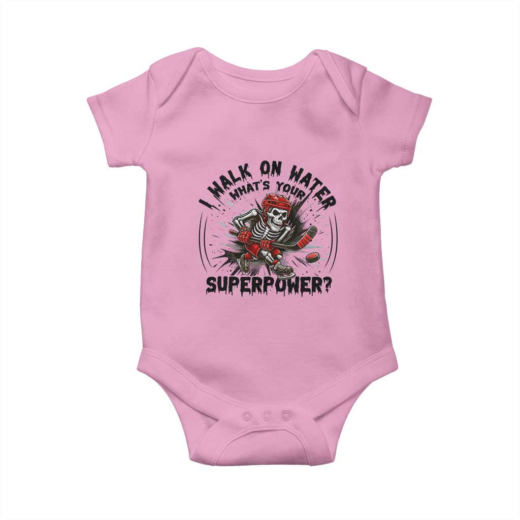 I Walk On Water Whats Your Superpower Baby Onesie Skeleton Hockey Dark Humor Gift - Wonder Print Shop