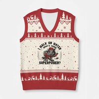 I Walk On Water Whats Your Superpower V-Neck Knit Sweater Vest Skeleton Hockey Dark Humor Gift - Wonder Print Shop