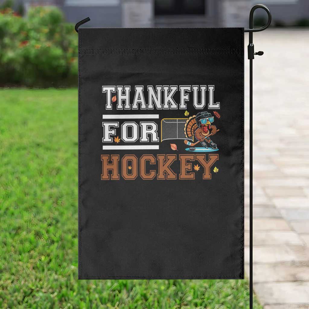Thankful For Hockey Garden Flag Funny Thanksgiving Ice Hockey Gift - Wonder Print Shop
