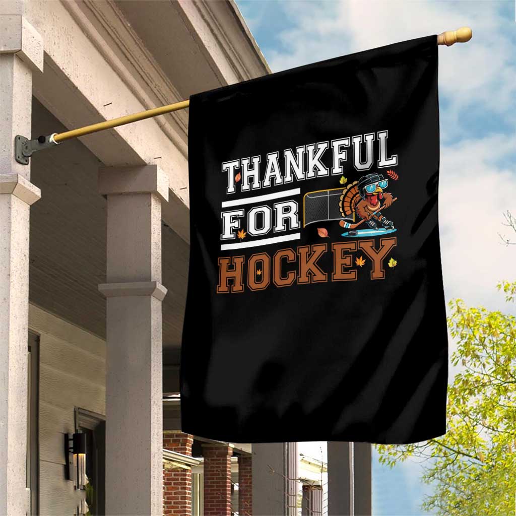 Thankful For Hockey Garden Flag Funny Thanksgiving Ice Hockey Gift - Wonder Print Shop