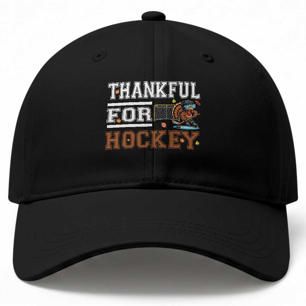 Thankful For Hockey Baseball Cap Funny Thanksgiving Ice Hockey Gift