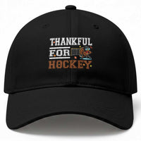 Thankful For Hockey Baseball Cap Funny Thanksgiving Ice Hockey Gift