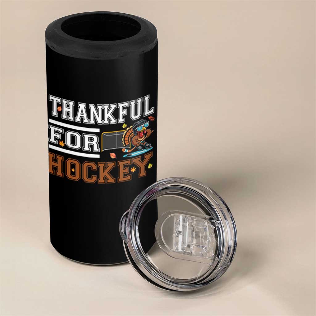 Thankful For Hockey 4 in 1 Can Cooler Tumbler Funny Thanksgiving Ice Hockey Gift - Wonder Print Shop