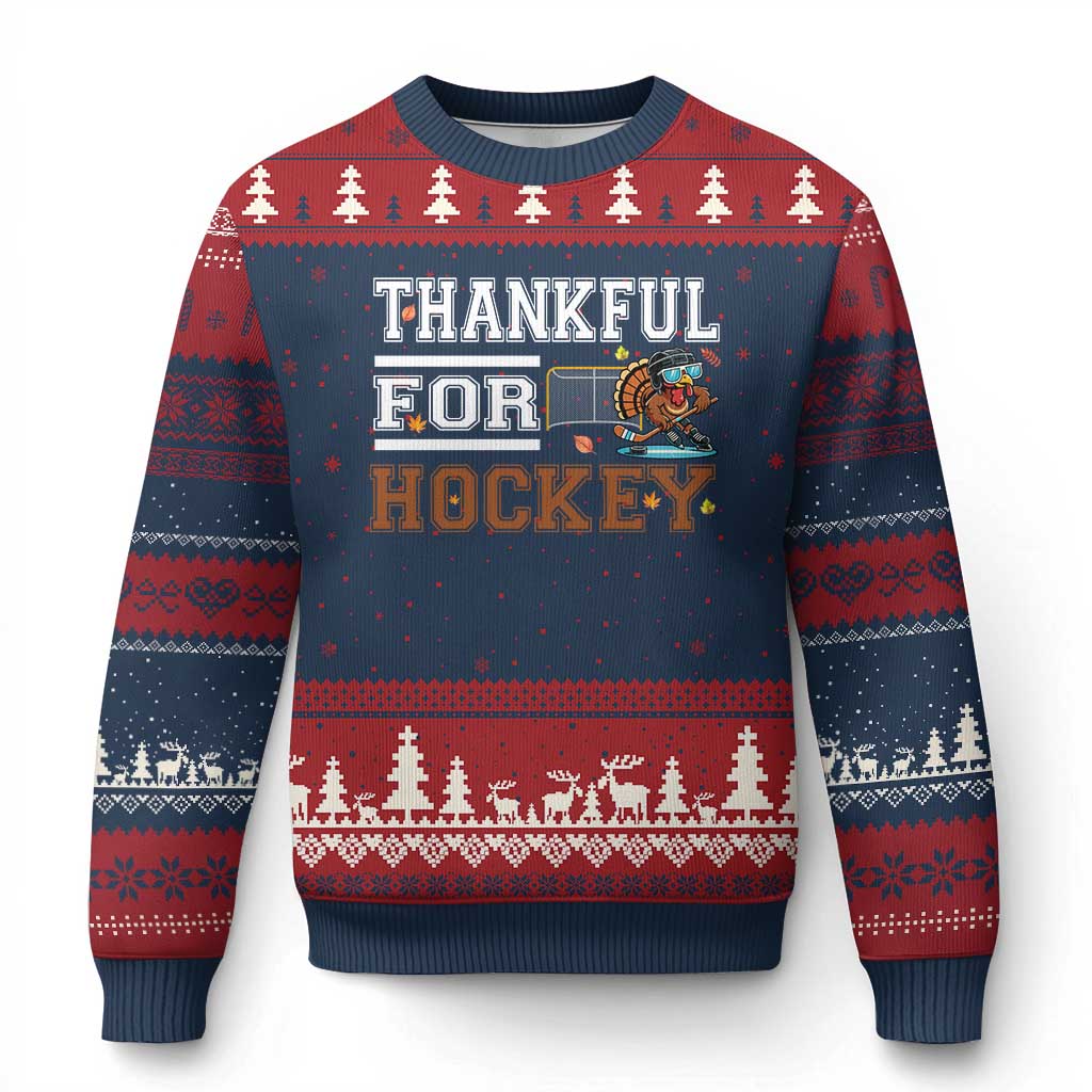 Thankful For Hockey Ugly Christmas Sweater Funny Thanksgiving Ice Hockey Gift - Wonder Print Shop