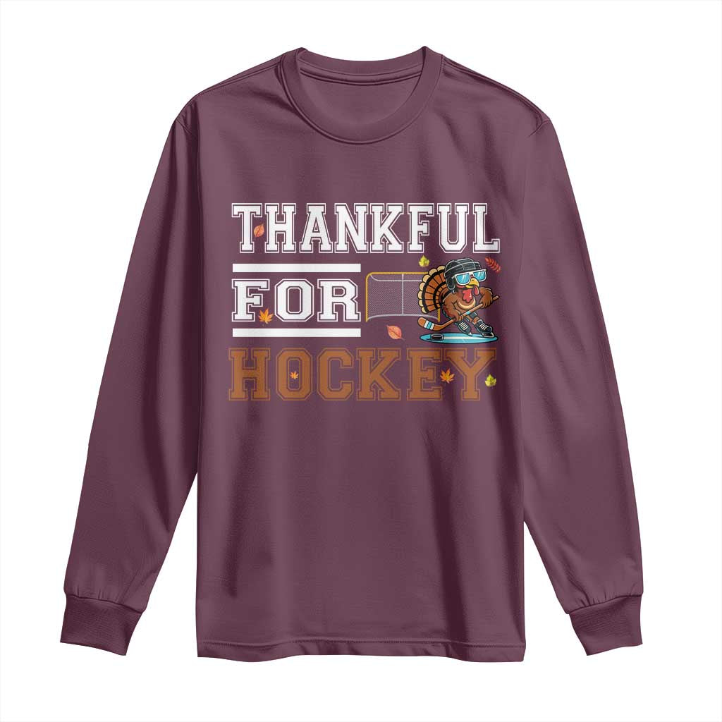 Thankful For Hockey Long Sleeve Shirt Funny Thanksgiving Ice Hockey Gift - Wonder Print Shop