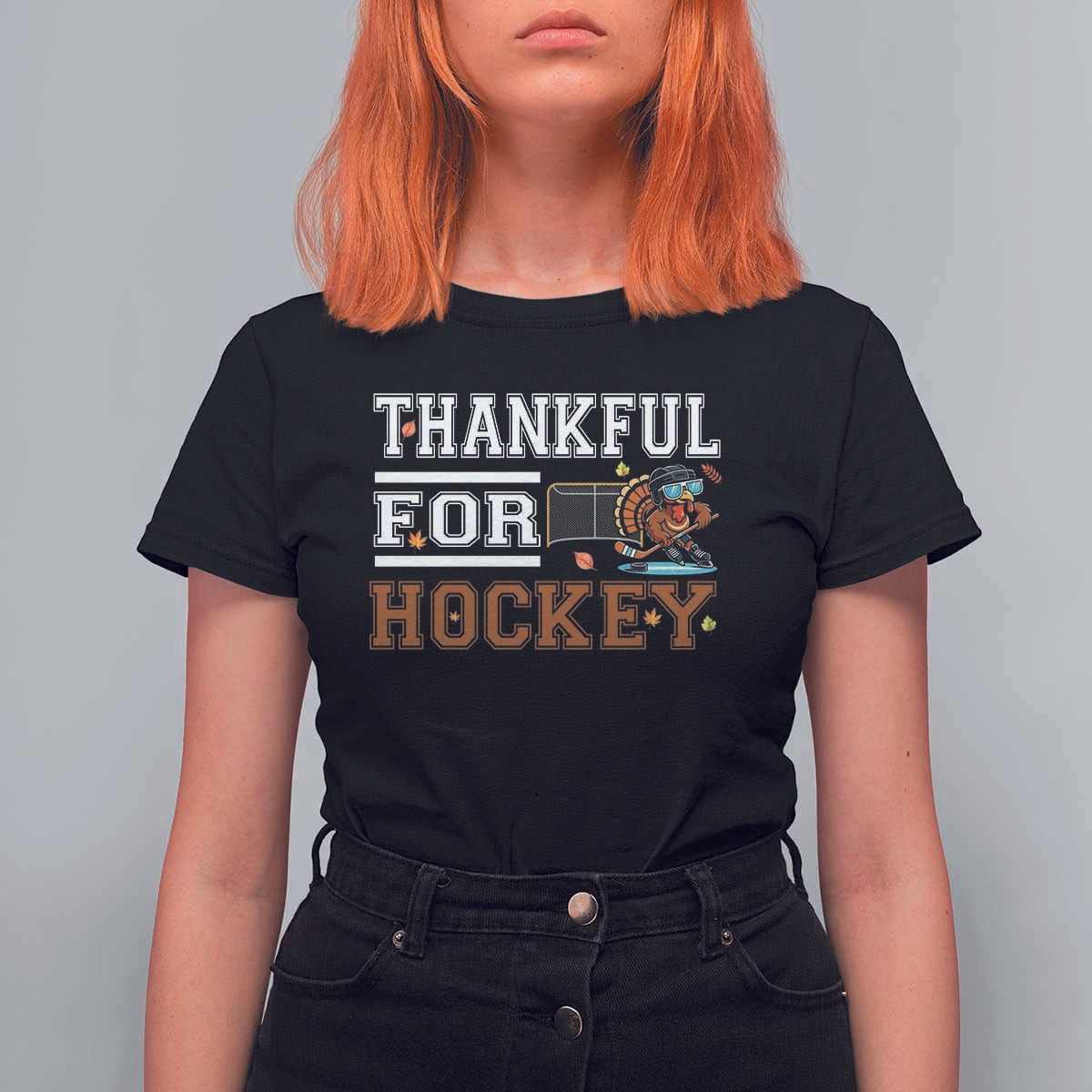Thankful For Hockey T Shirt For Women Funny Thanksgiving Ice Hockey Gift - Wonder Print Shop