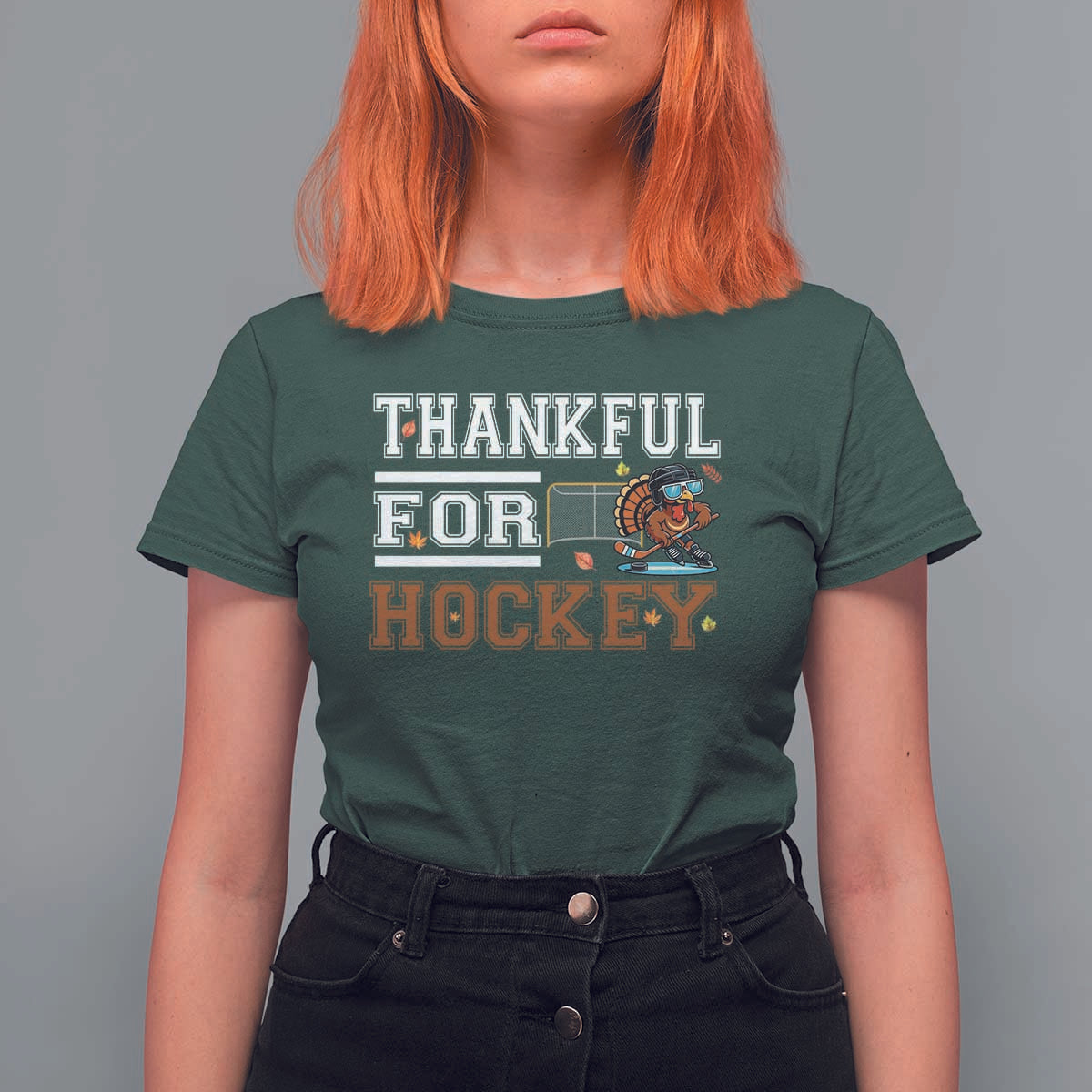 Thankful For Hockey T Shirt For Women Funny Thanksgiving Ice Hockey Gift - Wonder Print Shop