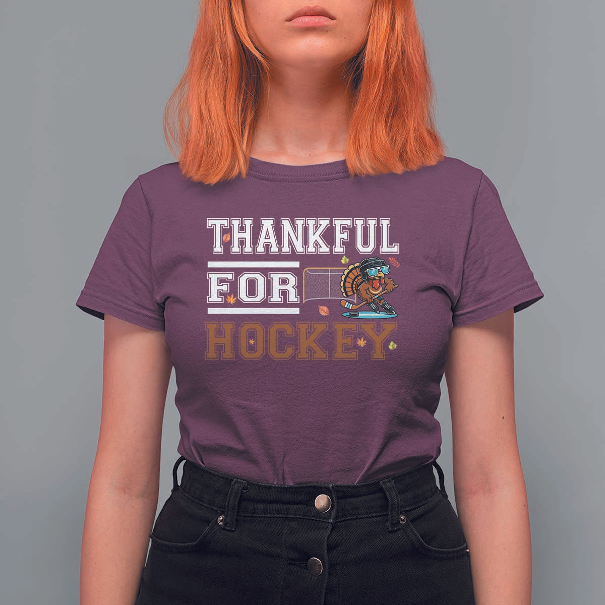 Thankful For Hockey T Shirt For Women Funny Thanksgiving Ice Hockey Gift - Wonder Print Shop