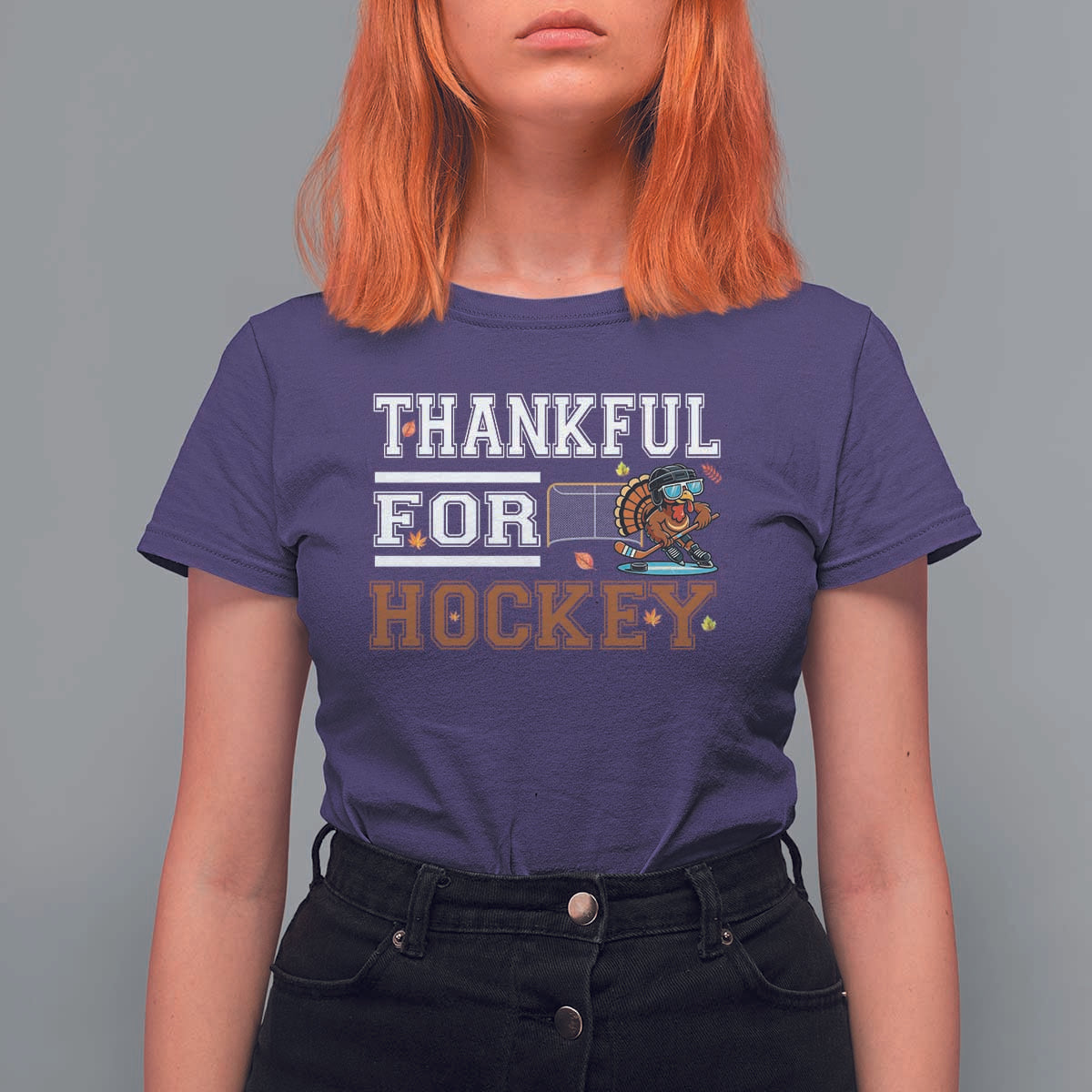 Thankful For Hockey T Shirt For Women Funny Thanksgiving Ice Hockey Gift - Wonder Print Shop