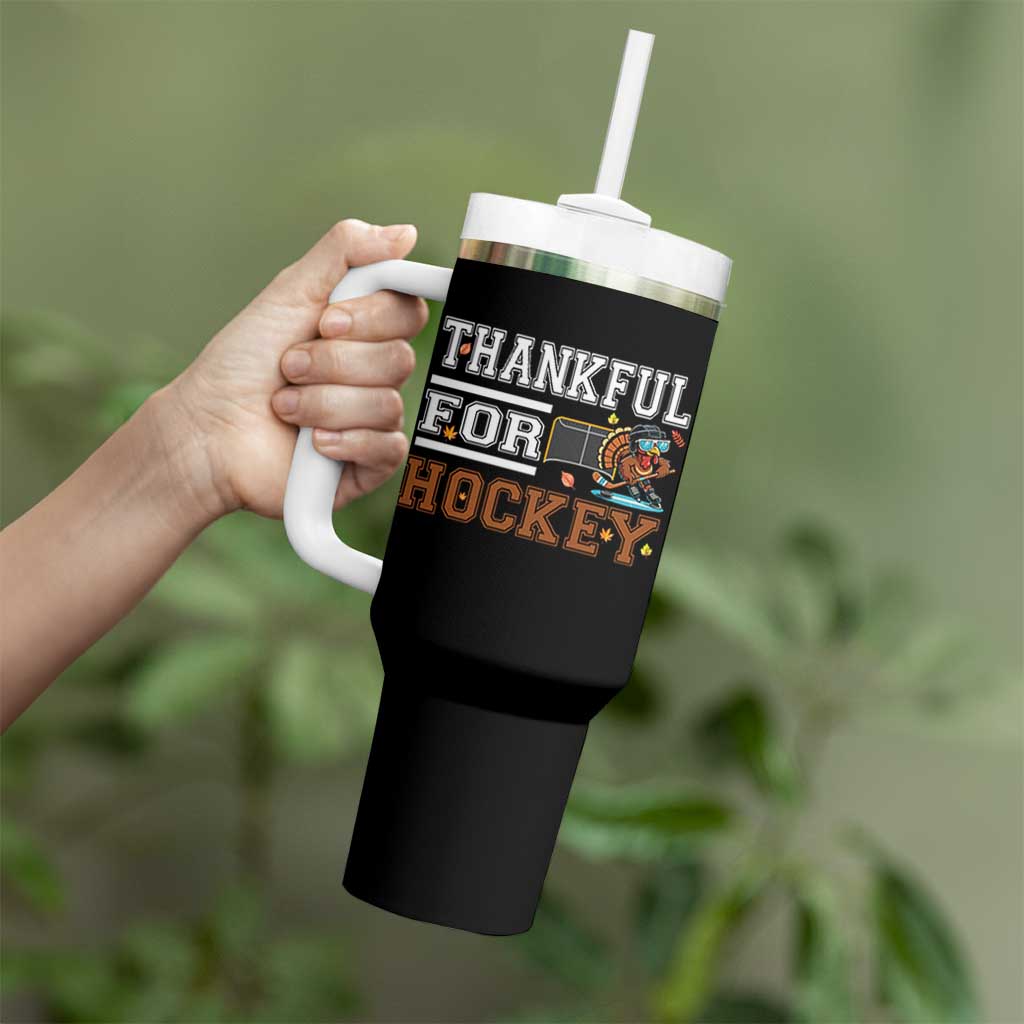 Thankful For Hockey Tumbler With Handle Funny Thanksgiving Ice Hockey Gift - Wonder Print Shop