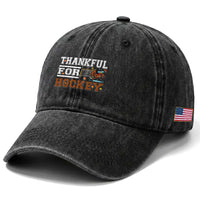 Thankful For Hockey Washed Cotton Baseball Cap Funny Thanksgiving Ice Hockey Gift