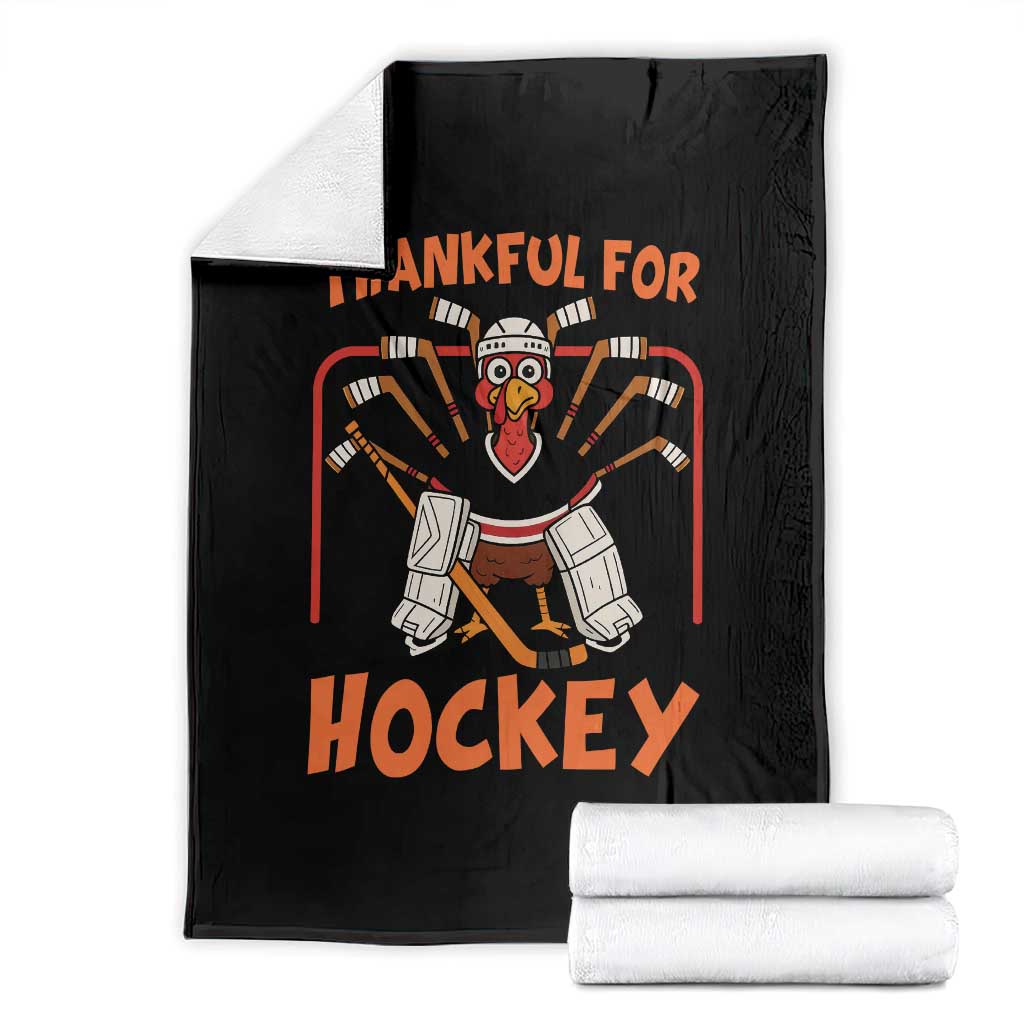 Thankful For Hockey Throw Blanket Funny Turkey Ice Hockey Player Gift - Wonder Print Shop