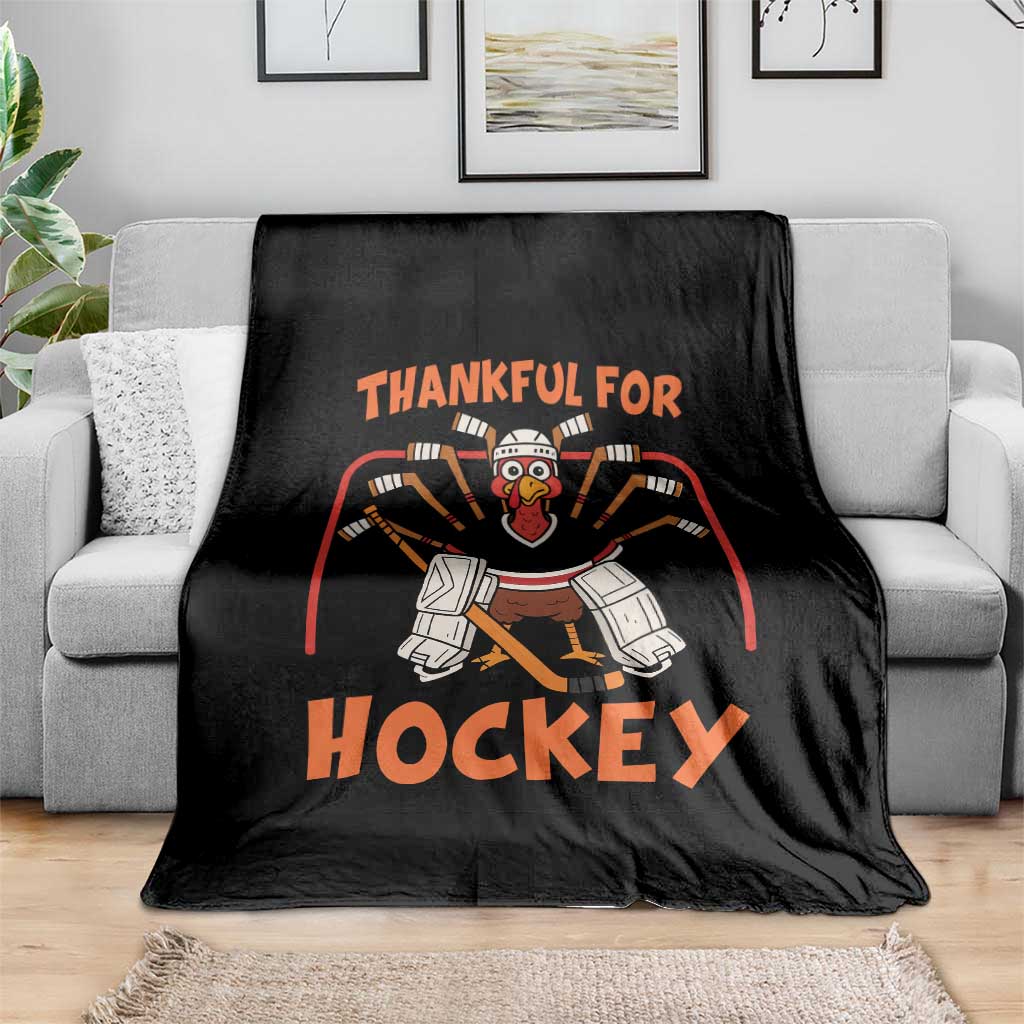 Thankful For Hockey Throw Blanket Funny Turkey Ice Hockey Player Gift - Wonder Print Shop