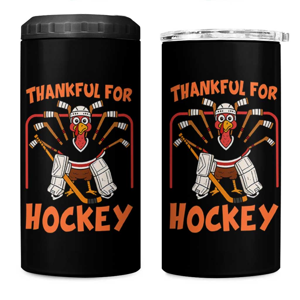 Thankful For Hockey 4 in 1 Can Cooler Tumbler Funny Turkey Ice Hockey Player Gift - Wonder Print Shop
